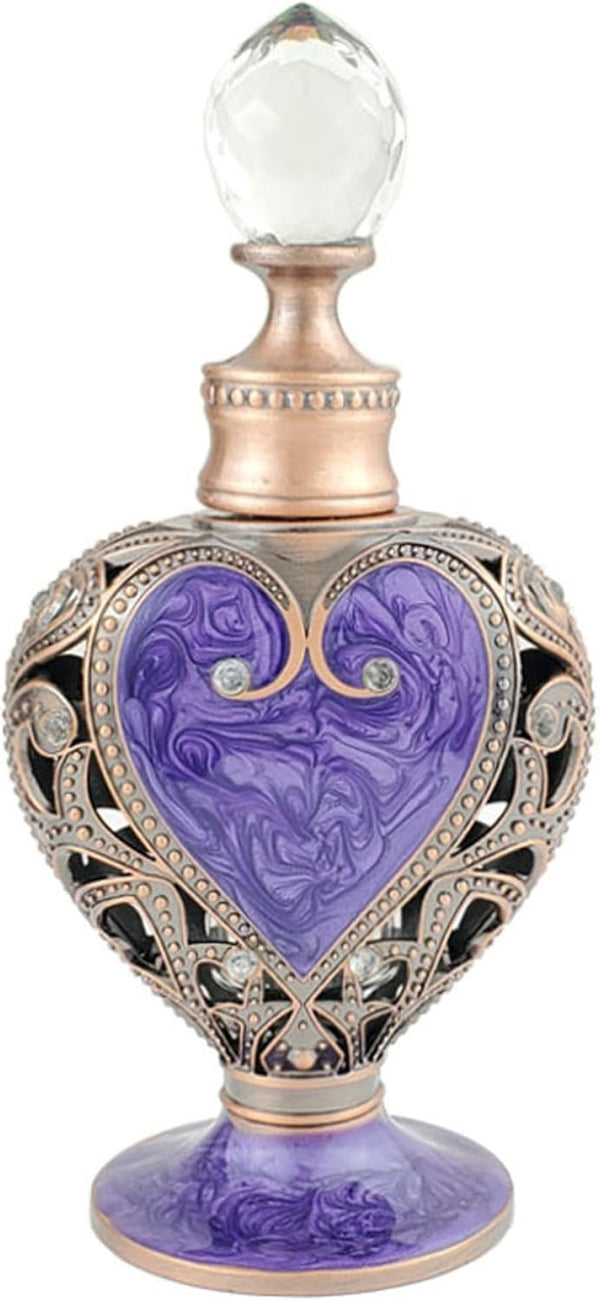 Perfume Bottle 12Ml Purple Vintage Perfume Bottle Crystal Openwork Exquisite Refillable Metal Empty Container for Women, Antique Bottles