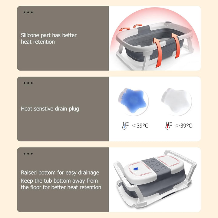 Baby Bath Foldable Tub Collapsible Bathtub Baby Bath Essentials for Newborn with Seat Support Cushion Stand Folding Baths for Toddler 0-12 Months Travel Portable Infant Tubs Soft Bathing Kids Grey