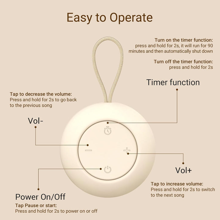 Portable Baby Sound Machine [White Noise for Babies Kids Adults][Sleep Soother][Timer Function][12 Soothing Sounds] 15 Hours Battery Life, Travel,Registry Gift,Shower,Clips on Baby Stroller