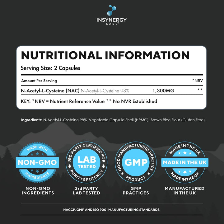NAC 650Mg per Capsule (Maximum Dose in UK) Superior 98% Purity NAC Supplement, N-Acetyl-Cysteine NAC Powder 90 Vegan Capsules