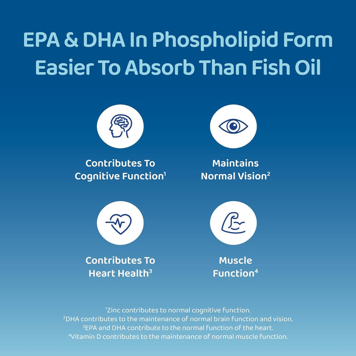 Krill Oil – High Strength Omega 3 with EPA & DHA – Phospholipid Formula for Better Absorption – plus Astaxanthin, Choline & Vitamin D – Heart, Brain & Eye Support – 60 Capsules