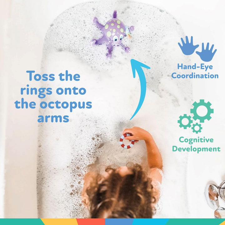 Octopus Floating Bath Toy - Sensory Development | 3 Rings Included | Colourful