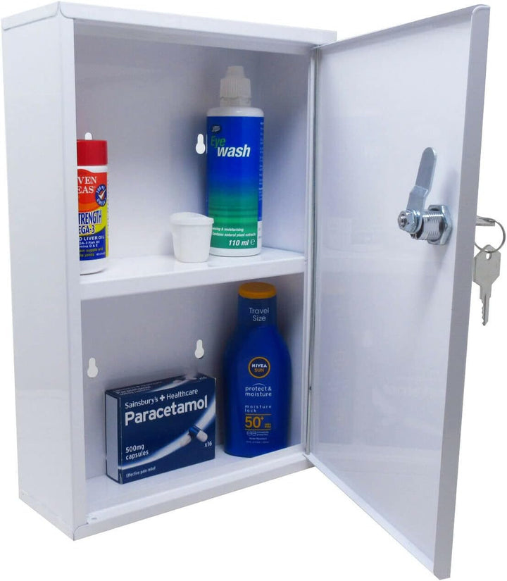 ® Secure Medical Storage Lockable Box First Aid Medicine Emergency Metal White Gloss Bathroom Cabinet Wall Mounted Safe Secure Medicine & Valuables Complete with Fixings & 2 Keys