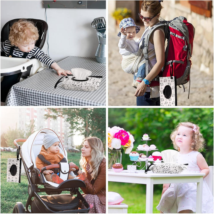 4 Pack Reusable Wipe Case, Extra Large 10" X 6" Refillable Wipe Dispenser Travel Container in Black and White