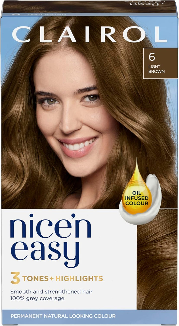 Nice'N Easy Crème, Natural Looking Oil Infused Permanent Hair Dye, 6R Light Auburn, Packaging May Vary