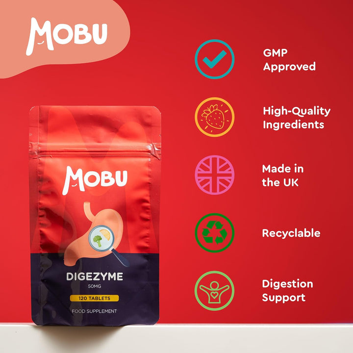 Digestive Enzymes 120 Tablets | Contains Digezyme, Amylase, Lactase, Lipase | Gut Health & Digestion Support | Vegan | UK Made | GMP Approved |