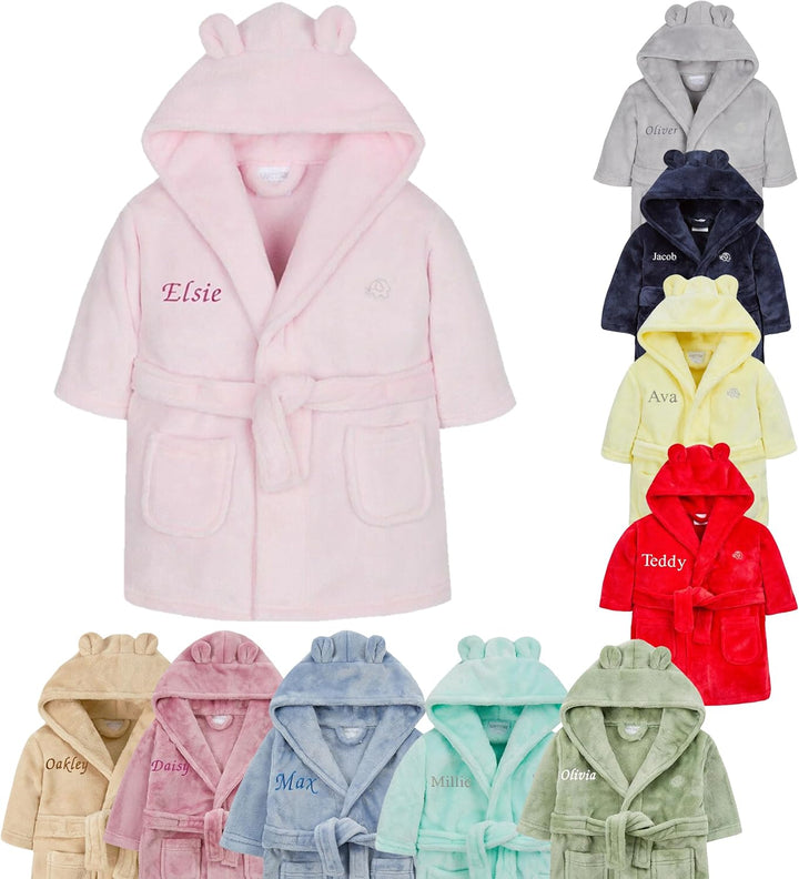 Baby Girl Boy Personalised Dressing Gown Robe Bathrobe Hooded Bear Ear