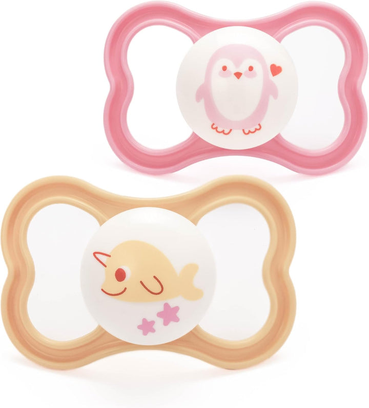 Air Night Soothers | 16 plus Months | 2 Pack | Glow in the Dark Dummies | Comes in Dummy Steriliser Case | Sustainable Materials | Baby Accessories | Pink (Various Designs)