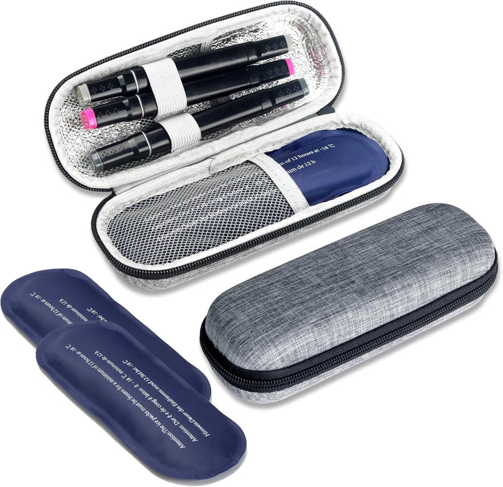 Insulin Cooler Travel Case, Portable Medication Diabetic Cooler Organizer Bag Insulin Carry Case with 2 Ice Packs for Travel Daily Life (Blue)