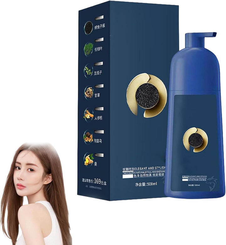 Hair Dye Shampoo for Women & Men​​ with ​​Caviar Protein​​ – Vibrant Long-Lasting Brown Tones ​​Plant-Based Coloring Cream​​ with Nourishing Care (Soft Black)