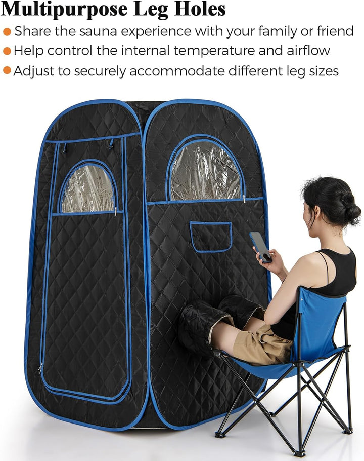Portable Steam Sauna, Full Size Home Personal Sauna Tent with 3L 1000W Steamer, Remote Control, Folding Chair, Foot Massager Board, Foldable Full Body Steam Spa (Black)