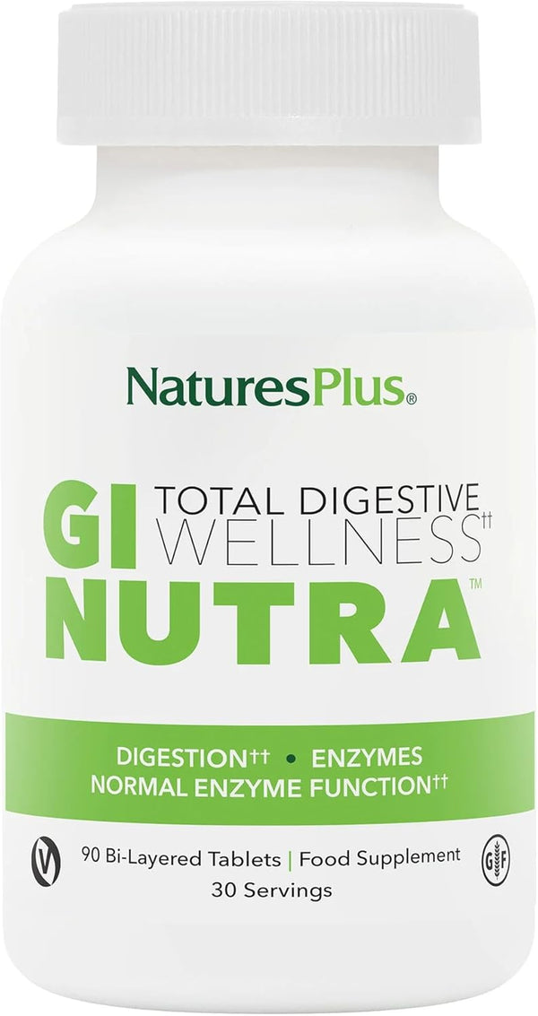 GI Nutra Total Digestive Wellness - Probiotics Supplement with Prebiotics, Enzymes, Glutamine, Calcium - Vegetarian, Gluten Free - 90 Tablets