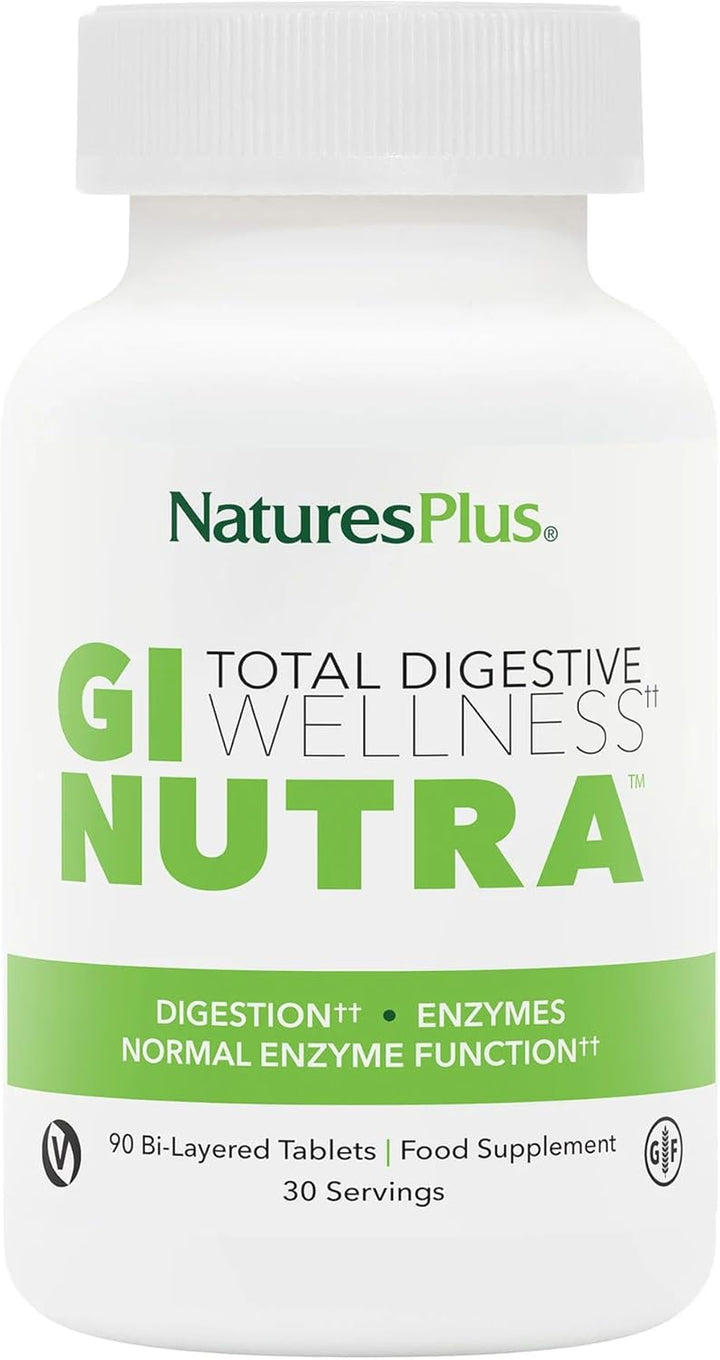 GI Nutra Total Digestive Wellness - Probiotics Supplement with Prebiotics, Enzymes, Glutamine, Calcium - Vegetarian, Gluten Free - 90 Tablets