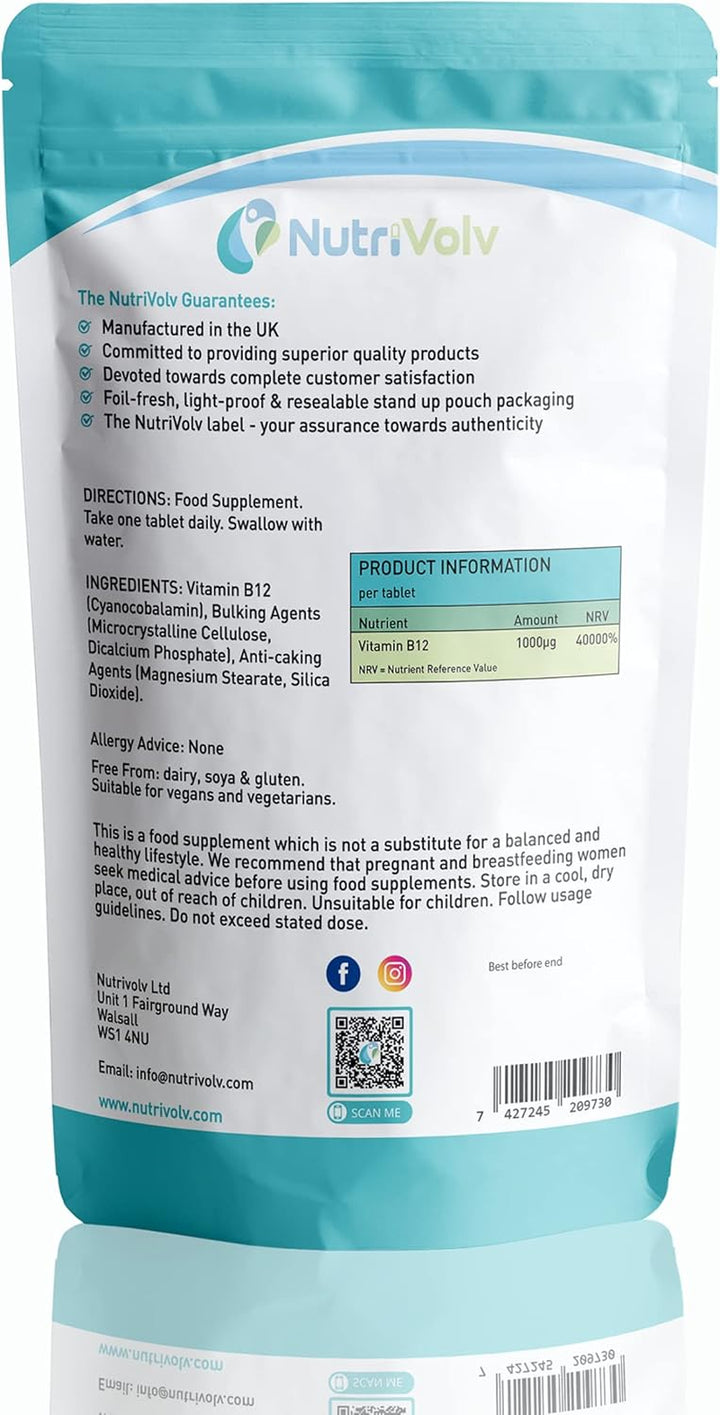 Vitamin B12 1000Mcg - Pure Methylcobalamin - High Strength Vegan Supplement - Supports Immunity, Reduces Tiredness, Improves Energy - 120 Vegan Tablets - 4 Month Supply