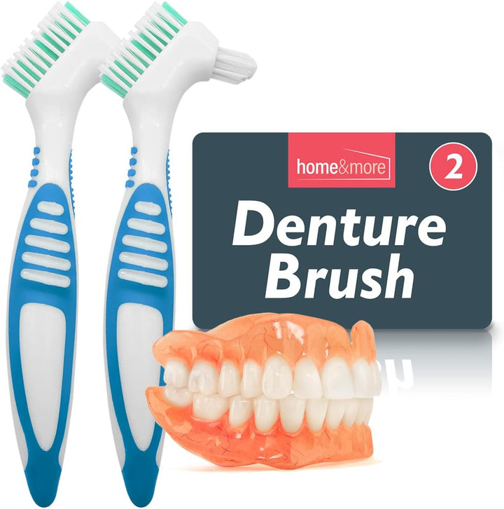 2Pk Denture Toothbrush, UK Retainer Brush for Cleaning False Teeth, Dual Angled Heads with Soft Bristles for Hard-To-Reach Areas, Ideal Oral Hygiene ution for Dentures and Oral Appliance