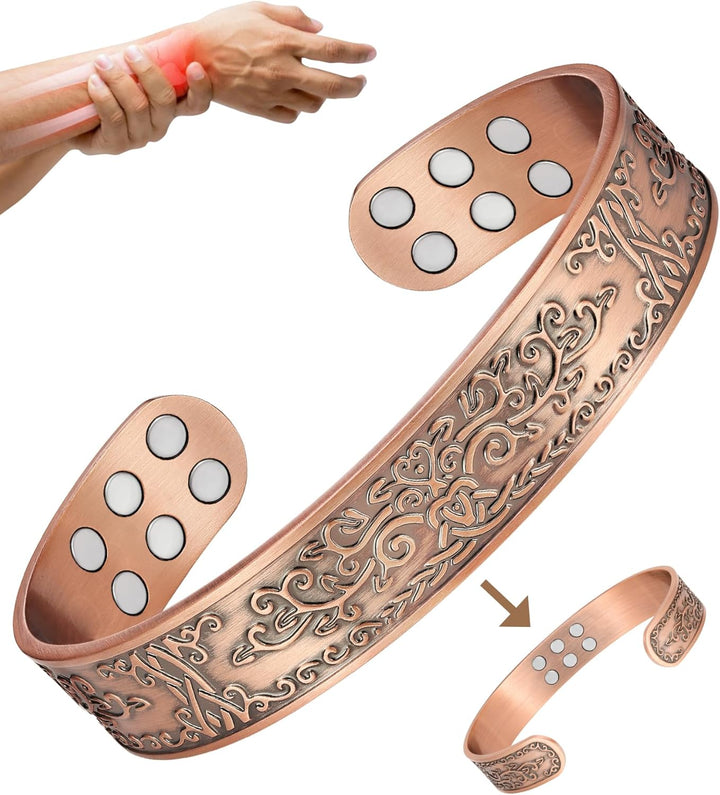 Copper Bracelets for Men Women,Tree of Life and Celtic Knot Design Copper Magnetic Bracelets Cuff Bangle with 12Pcs Powerful Magnets(Each 3800 Gauss), Brazaletes Jewelry with Gift Box