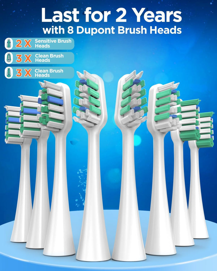 Sonic Electric Toothbrush for Adults and Kids - Sonic Toothbrush with 8 Toothbrush Heads (3 Types) and 5 Modes, 120 Days Battery Life, 50000 VPM, Travel Case and Wall Holder, 2 Minute Timer, USB C