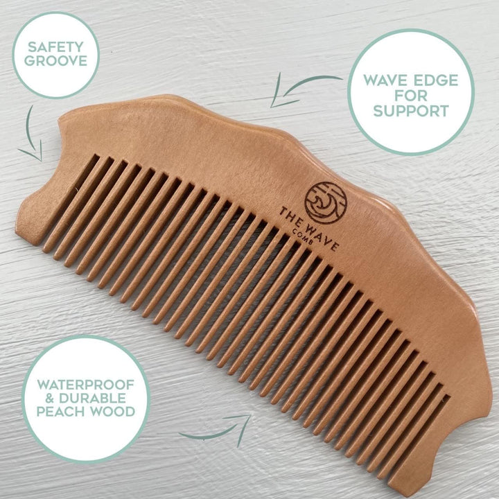 Acupressure Comb - Wave Comb for Pain Management & Anxiety Relief - Peach Wood - Unisex Adults