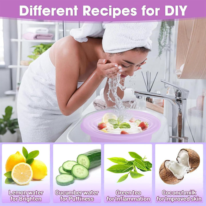 Silicone Ice Bowl for Face, Foldable Face Bowl with Built-In Icetray, Portable Quick Cooling Facial Washing Basin for Soothe Skin, Wash Basin for Home Use or Travel (Purple)