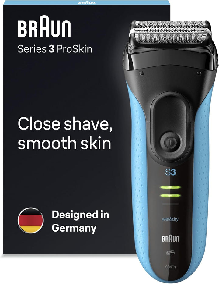 Series 3 Proskin Electric Shaver, Rechargeable and Cordless Wet & Dry Electric Razor for Men with Pop up Precision Trimmer, 3040Si, Black/Blue