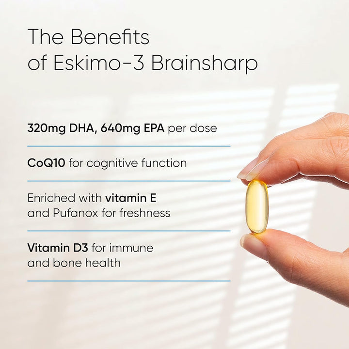 Eskimo-3 Brainsharp Fish Oil by  - Omega-3, 6 & 9 + Coq10 for Memory & Concentration - 960Mg EPA & DHA - Lemon, 120 Capsules
