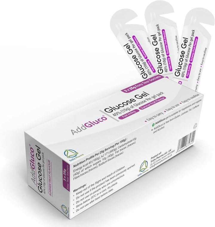 Glucose Gel – Fast-Acting Glucose Energy Gel in Easy Tear Sachets (3 X 25G) – Summer Fruit Flavour, Vegetarian & Vegan-Friendly