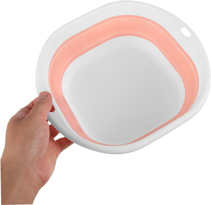 Collapsible Portable Washbasin for Face Washing with Hook Space-Saving Foldable Basin for Travel Home Outdoor Use and Multifunctional Small Wash Bowl in Pink and White