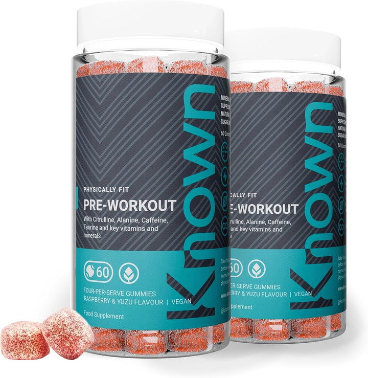Pre-Workout Gummies – Raspberry & Yuzu Flavour – Vegan Gummy Supplement – Caffeine, Taurine, Citrulline, Alanine & Vitamins D3, B3, B6, C – Energy, Focus & Endurance – 15 Servings – Men & Women