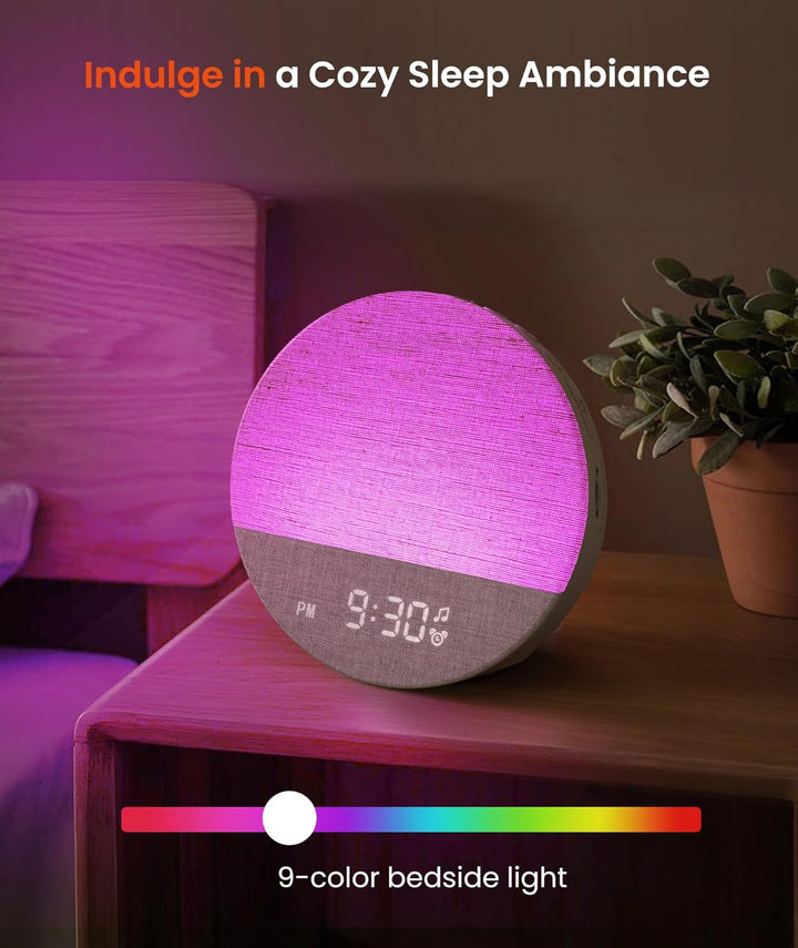 Sunrise 1 - Sunrise Alarm Clock, White Noise Machine with 29 Sounds, Wake up Light Alarm Clock with 5 Wake up Sounds, 9 Dimmable Night Lights, Snooze, Customizable Sleep Routines for Adults
