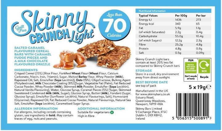 Skinny Crunch Bars Light Salted Caramel X3 Packs with Kitchenfella Healthy Challenge