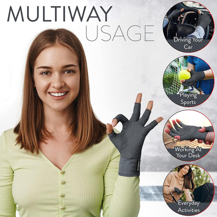 Compression Gloves for Arthritis for Women & Men - Medium with Grip - 1 Pair of Arthritis Gloves for Women & Men - Arthritis Pain Relief for Hands - Fingerless Gloves for Women & Men
