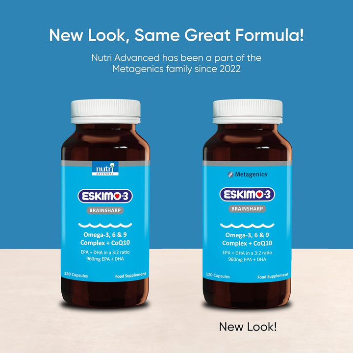 Eskimo-3 Brainsharp Fish Oil by  - Omega-3, 6 & 9 + Coq10 for Memory & Concentration - 960Mg EPA & DHA - Lemon, 120 Capsules