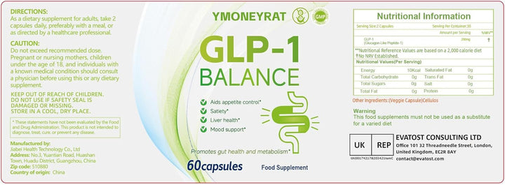 GLP-1 Capsules - Appetite Suppressants Women and Men, for Intestinal Health, Energy and Metabolism Improvement (60 Capsules)