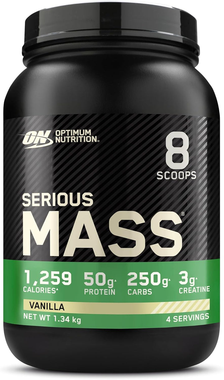Serious Mass Protein Powder High Calorie Mass Gainer with Vitamins, Creatine and Glutamine, Vanilla, 8 Servings, 2.73 Kg, Packaging May Vary