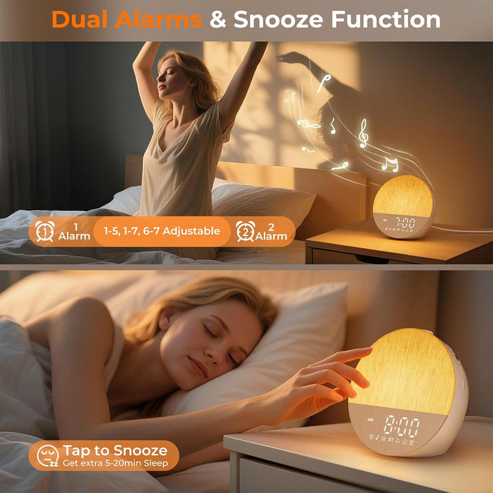 Sunrise Alarm Clocks, Wake up Light with Sunrise Simulation, Dual Alarms, Snooze, White Noise Machine Sleep Aid with 30 Natural Sounds, Bluetooth 5.3, 18 Color Modes, Gift for Heavy Sleeper/Kid