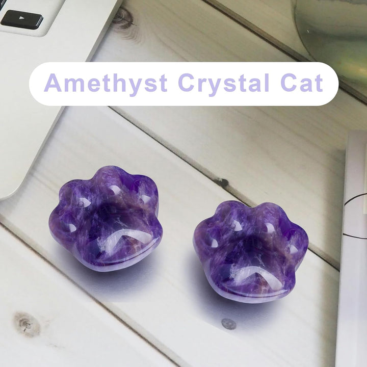Cat Crystals and Healing Stones, Natural Stone for Anxiety Relief, Emotional Balance & Positive Energy, Pocket-Sized Worry Stones for Stress Relief, Unique Gift for Crystal Cat Lovers (Amethyst)