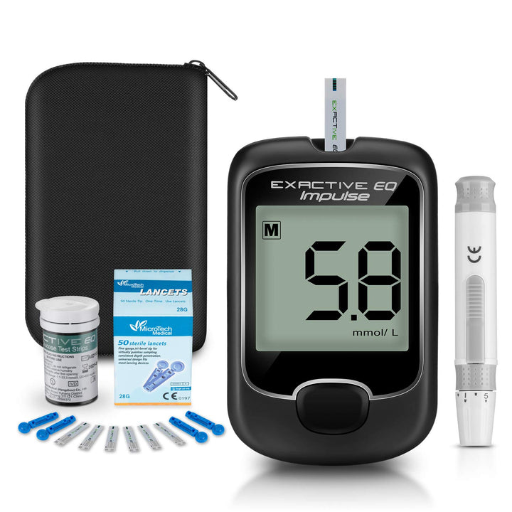 Diabetes Testing Kit Blood Glucose Monitor Meter Blood Sugar Tester with 50 Test Strips and 50 Lancets in Mmol/L by Exactive EQ Impulse in Mmol/L