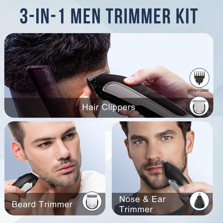 Beard Trimmer Men, Hair Clippers Men, All-In-One Men'S Grooming Kit with Nose and Ear Trimmer, Detail Trimmer, IPX6 Waterproof Professional Cordless Hair Clipper with 4 Limit Combs