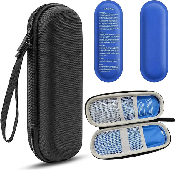 Insulin Cooler Travel Case, Diabetic Travel Case with 2 Nylon Ice Packs, Diabetic Supplies Insulin Pen Case, Portable Insulin Travail Case(Black)