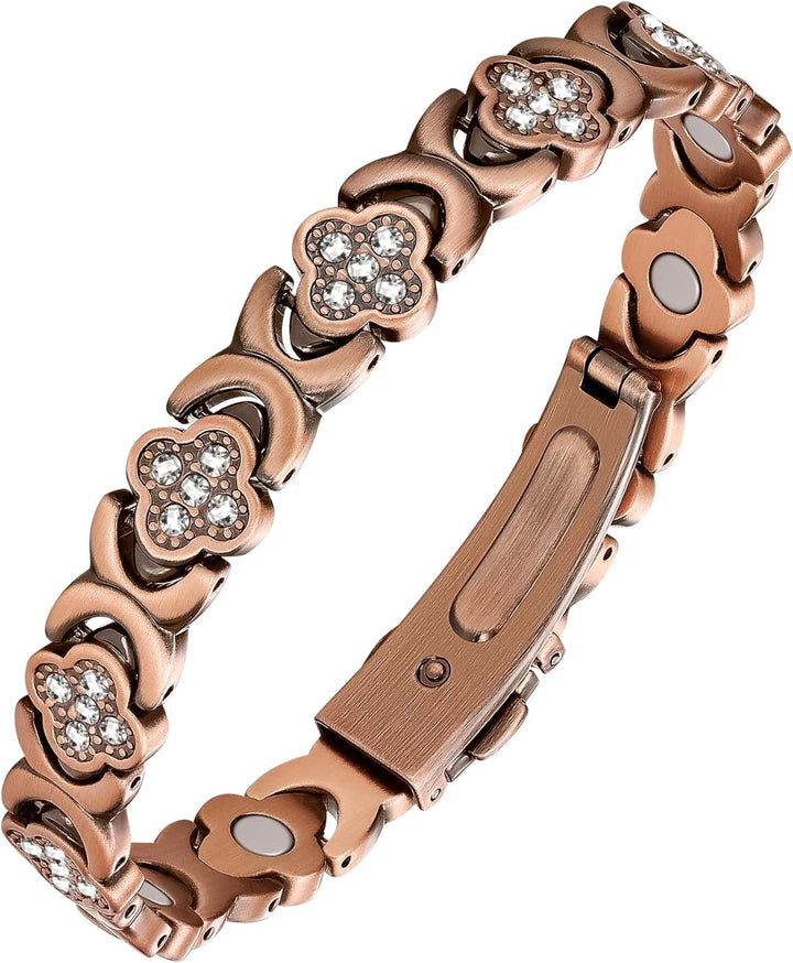 99% Copper Bracelet for Women,Magnetic Bracelet for Women with Lucky Clover Design,Adjustable Length with Sizing Tool in Gift Box
