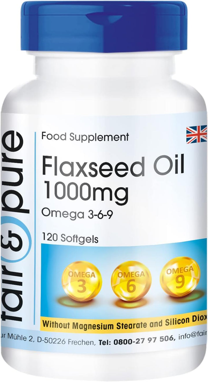 ® - Linseed Oil 1000 Mg - 120 Softgels - Essential Fatty Acids Omega 3 6 9 - Easy to Swallow