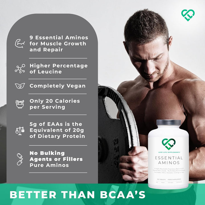Essential Amino Acids - All 9 EAA Amino Acids with All 3 Bcaa'S plus 6 More Eaas to Build and Repair Muscle | 300 Tablets / 60 Servings | 5-10G per Serving | High in Leucine and Vegan Friendly