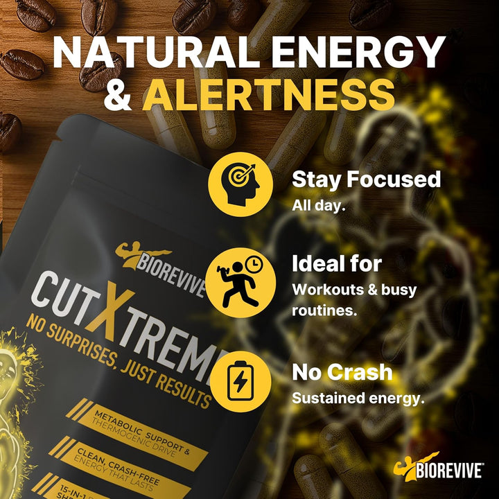 Cut Xtreme Thermogenic Fat Burner – New Formula Vegan 780Mg Capsules with L-Carnitine, Green Tea, B Vitamins & Caffeine for Energy, Focus & Metabolism Support, Pre-Workout Supplement
