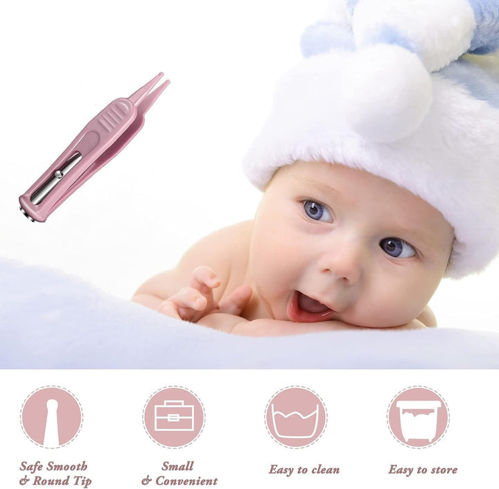 Baby Nasal Tweezer, Anti-Skid Safety Round-Head Baby Cleaning Tweezers Ear Nose Navel Cleaner Clip Tool with LED Light