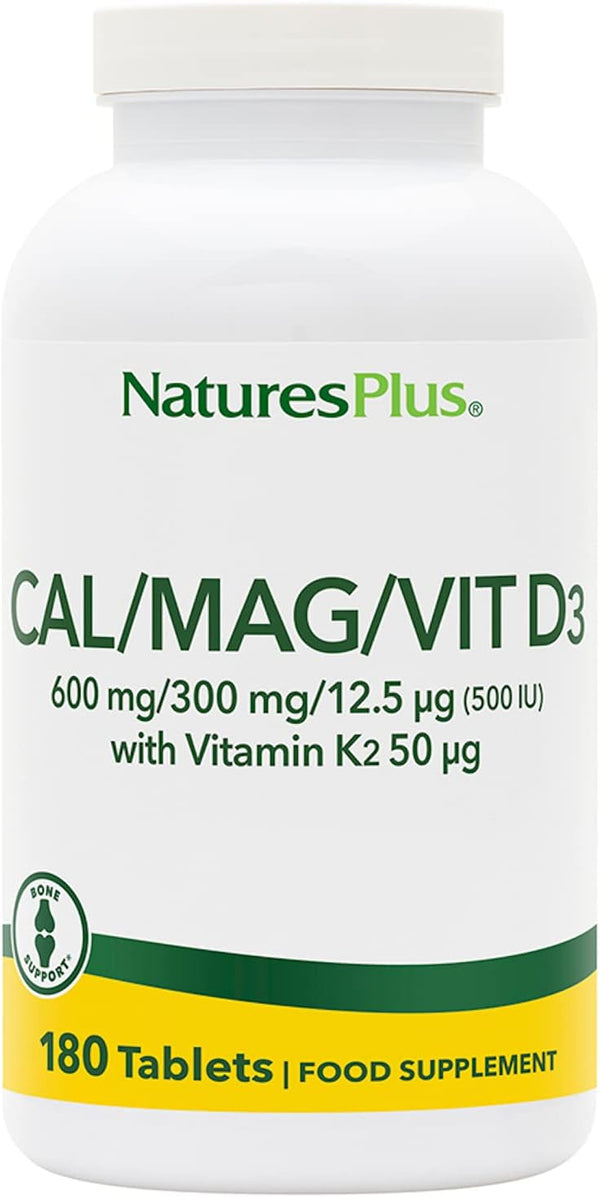 Cal/Mag/Vit D3 with K2 - Bone Health Supplement with Calcium, Magnesium, Vitamin D3, K2 - Vegetarian, Gluten Free - 180 Tablets