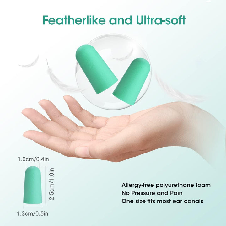 Ultra Soft Foam Earplugs, Noise Cancelling Earplugs for Sleeping, 38Db Highest SNR, One Size Fits Virtually Every Wearer for Snoring, Studying, Travel, Motorcycle, Loud Noise Etc 60 Pair- Mint Green