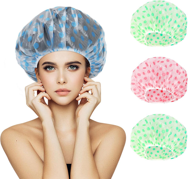 4PCS Shower Cap, Waterproof Shower Caps for Women Long Hair, Reusable Bath Cap with Elastic Band for Spa Salon Hotel