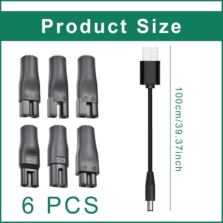 7Pcs Shaver Charger Kit - 5V USB Power Cord Replacement for Electric Hair Clippers, Beard Trimmers, Shavers, Beauty Instruments, Desk Lamps, Purifiers