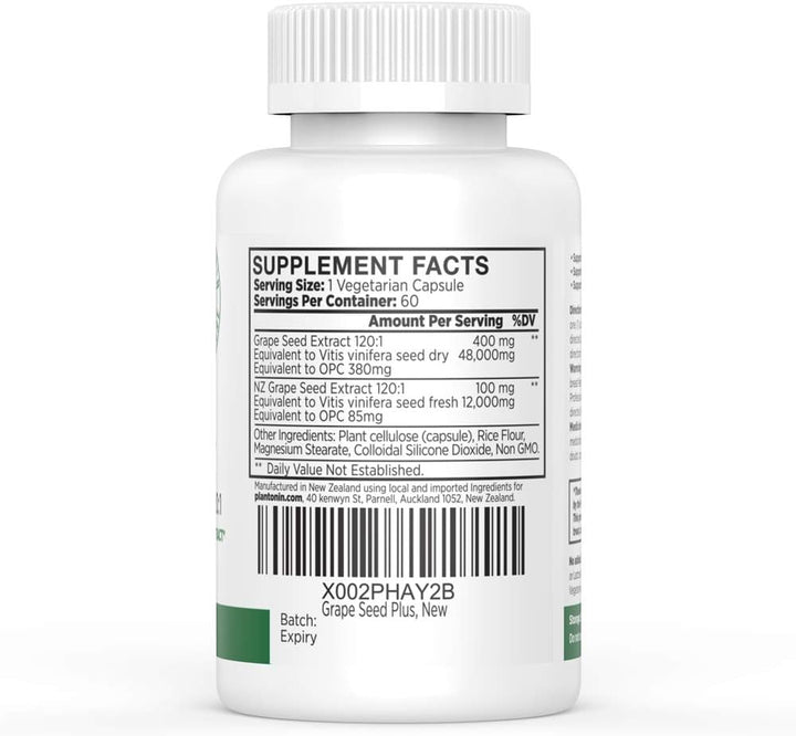 Grape Seed Extract Capsules, 465 Mg – Polyphenols Supplement for Optimal Blood Flow & Kidney Support | 60 Capsules with 93% Opcs – 60,000Mg Strength, GMO & Gluten-Free