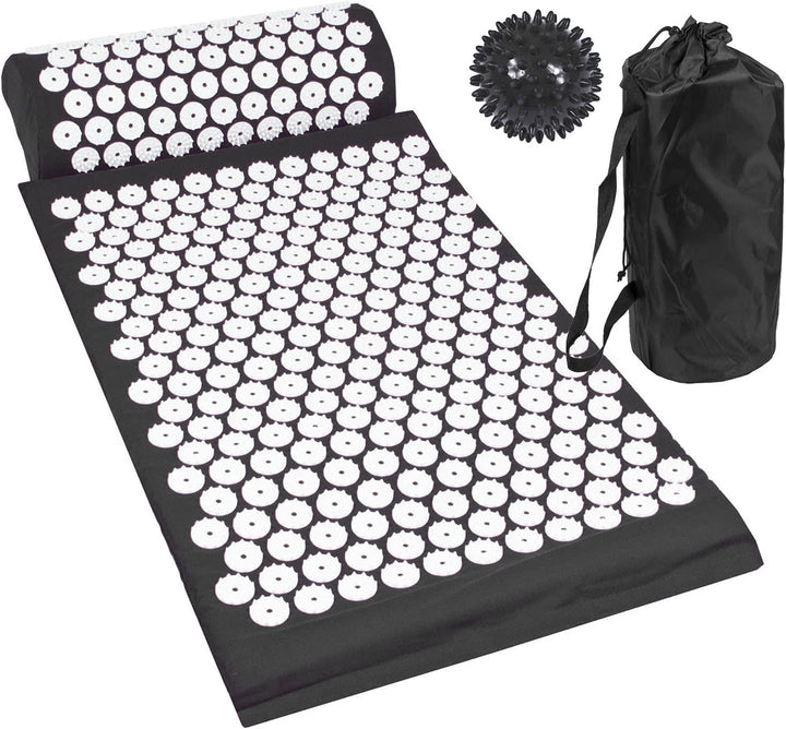 Acupressure Mat with Pillow & Ball Acupuncture Pin Massage Set (Black)